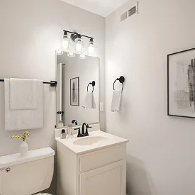 Bathroom vanity at Riverbend Apartments